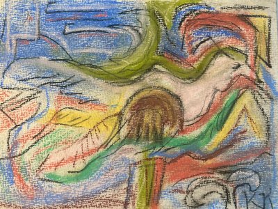 Pastel Sur Papier 1940 Jeanne Kosnick Kloss Art Brut Ancien Oiseau