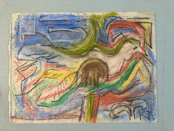 Pastel Sur Papier 1940 Jeanne Kosnick Kloss Art Brut Ancien Oiseau