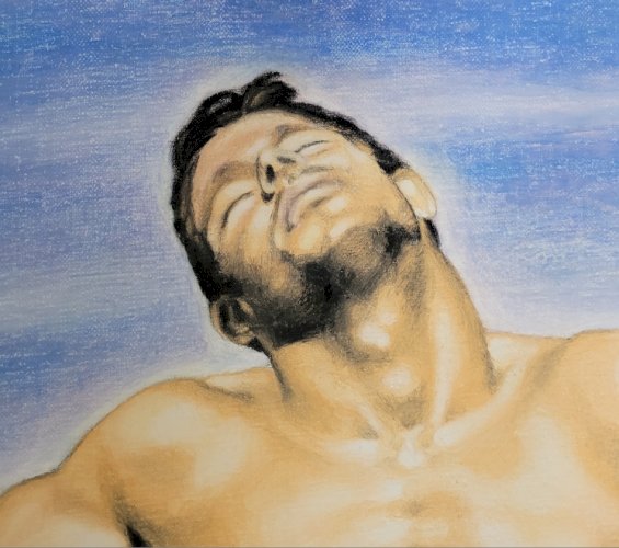 Pastel sur toile dYves EIXARCH : grand nu masculin assis