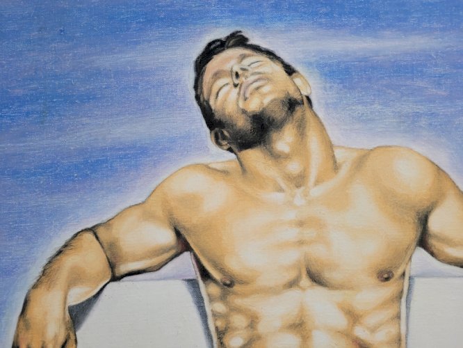Pastel sur toile dYves EIXARCH : grand nu masculin assis