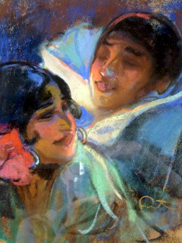 Pastel XIX° LES DANSEURS Signé Léon E. Fortune Andrieux dit Fortunay Cadre