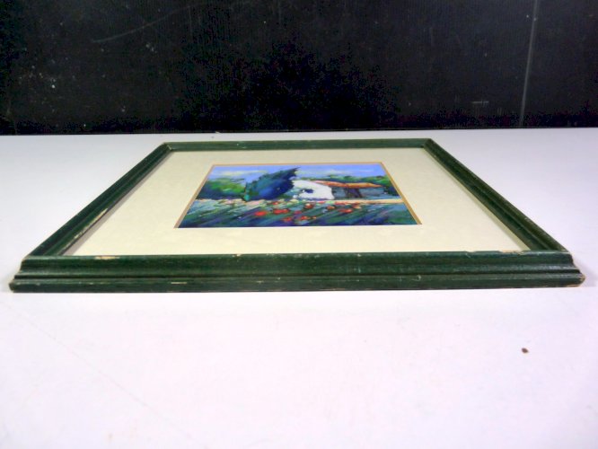 Pastel XX° CABANON SOUS MISTRAL Signé Philippe Janin cadre bois sous verre