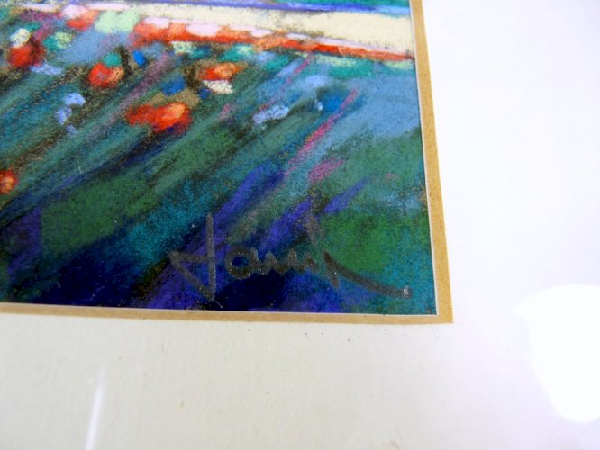 Pastel XX° CABANON SOUS MISTRAL Signé Philippe Janin cadre bois sous verre