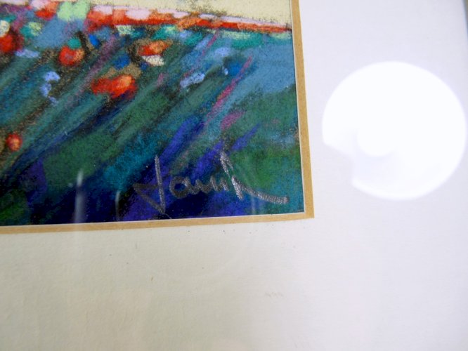 Pastel XX° CABANON SOUS MISTRAL Signé Philippe Janin cadre bois sous verre