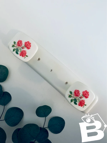 Patère Double Vintage 70s France - Décor Roses - Plastique Blanc Styl