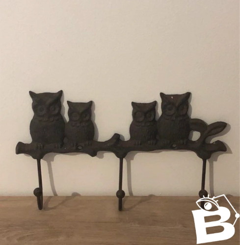 Patère hiboux 3 crochets en métal