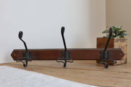 Vintage wooden wall hook - 3 metal hooks