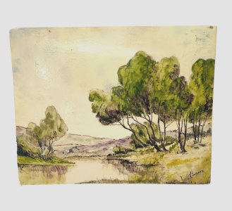 " Paysage de campagne " Huile sur plaque de porcelaine XX siècle