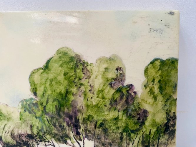 " Paysage de campagne " Huile sur plaque de porcelaine XX siècle