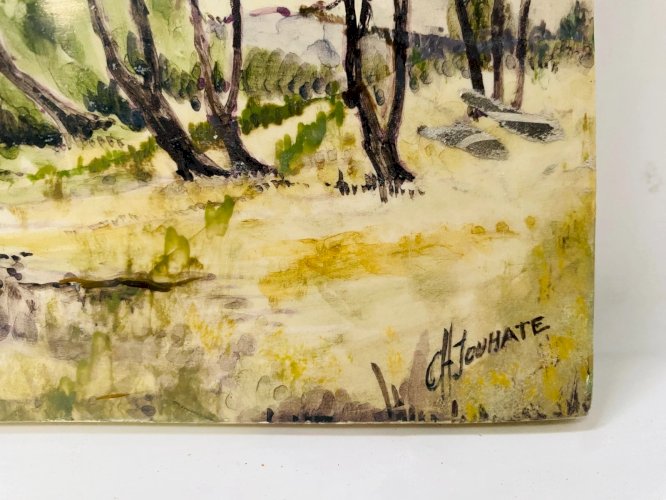 " Paysage de campagne " Huile sur plaque de porcelaine XX siècle