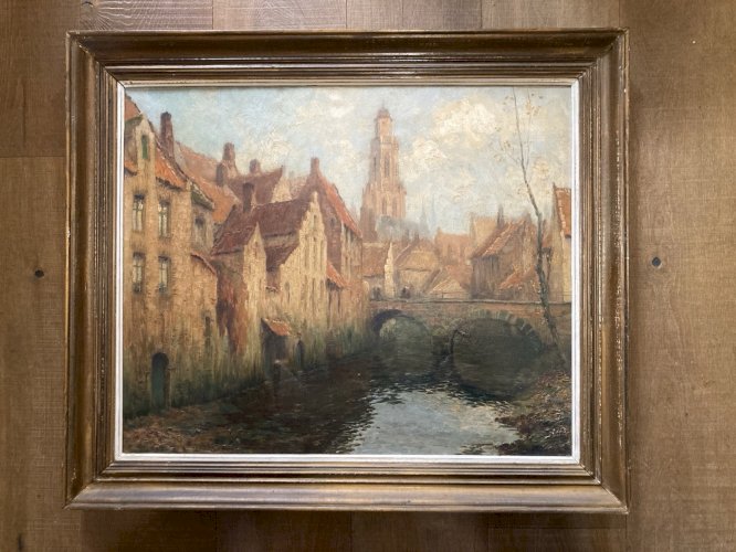 Peinture 1900 Georges Hippolyte DILLY Impressionnisme Impressionniste Bruges Art
