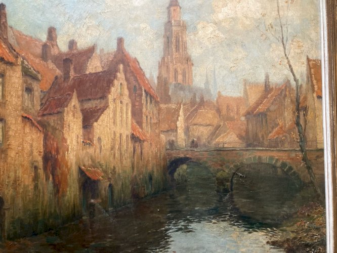 Peinture 1900 Georges Hippolyte DILLY Impressionnisme Impressionniste Bruges Art