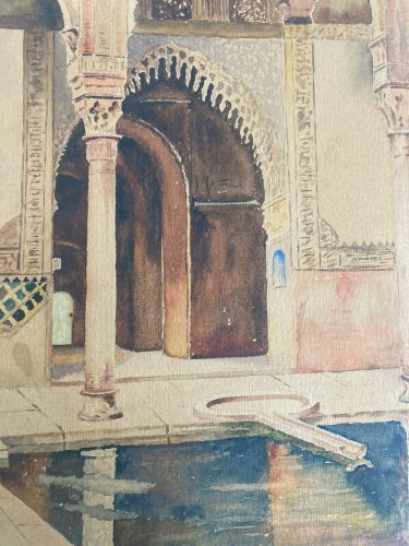 Peinture 1900 Riad orientaliste orientalisme Maroc Maghreb Ancien Art XIXe