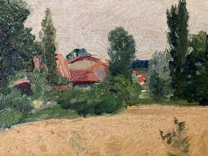 Peinture 1920 Huile Carton Paysage Impressionnisme Impressionniste