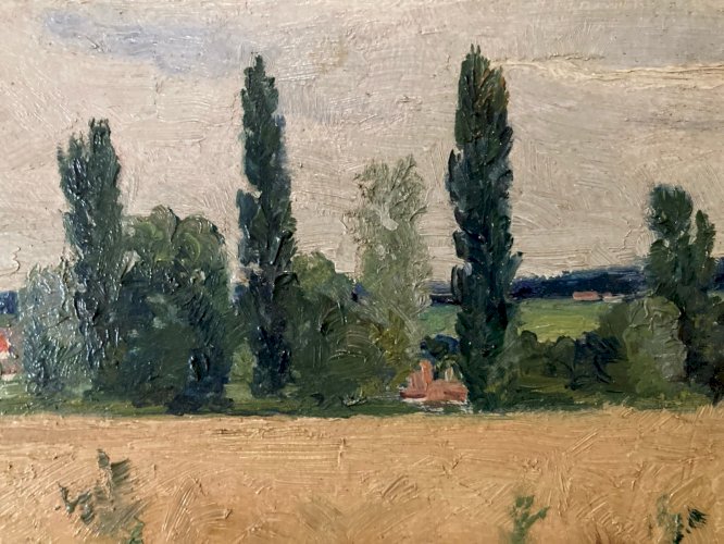 Peinture 1920 Huile Carton Paysage Impressionnisme Impressionniste