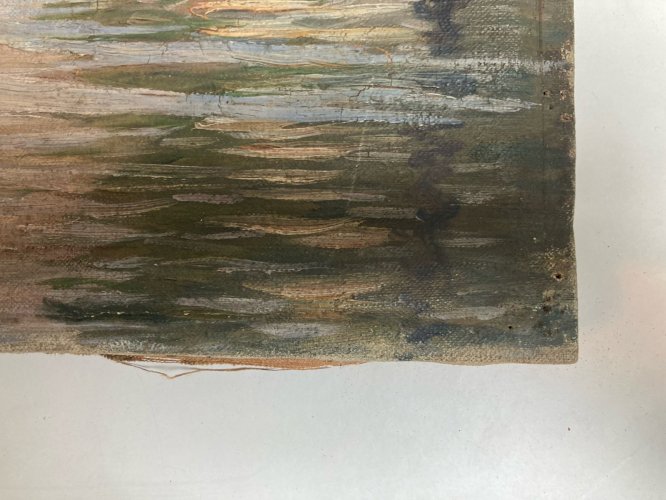 Peinture 1920 Paris Huile Toile Impressionnisme Péniche Seine Ancien Art