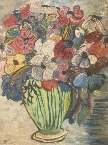 Peinture 1940 Huile Sur Carto Bouquet Fleur Fleurs Signé Maclet Apocryphe Art
