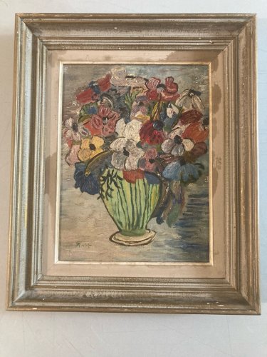 Peinture 1940 Huile Sur Carto Bouquet Fleur Fleurs Signé Maclet Apocryphe Art