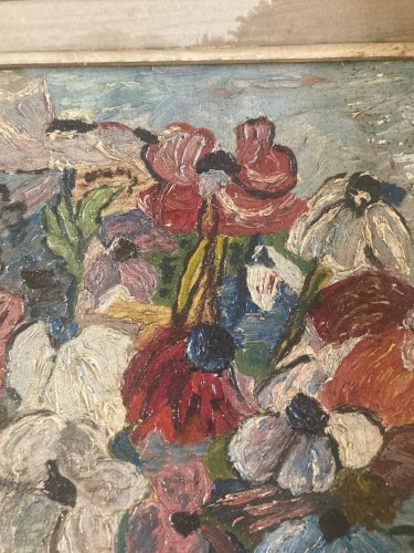 Peinture 1940 Huile Sur Carto Bouquet Fleur Fleurs Signé Maclet Apocryphe Art