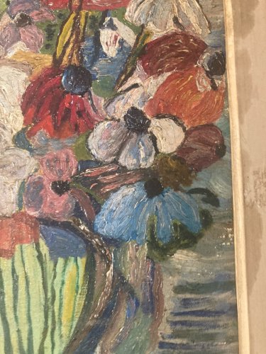 Peinture 1940 Huile Sur Carto Bouquet Fleur Fleurs Signé Maclet Apocryphe Art