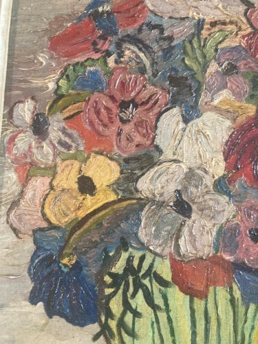 Peinture 1940 Huile Sur Carto Bouquet Fleur Fleurs Signé Maclet Apocryphe Art