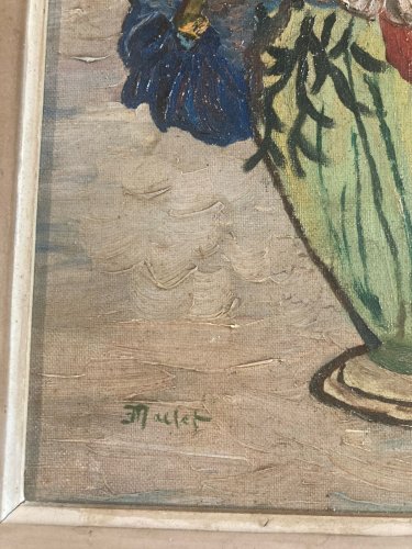 Peinture 1940 Huile Sur Carto Bouquet Fleur Fleurs Signé Maclet Apocryphe Art