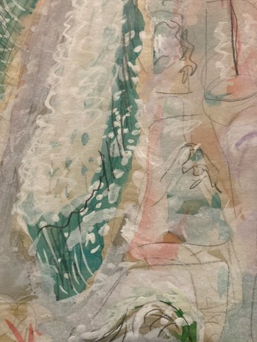 Peinture 1950 Aquarelle gouache Papier Paysage Jardin Hiver A Identifier