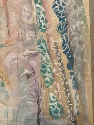 Peinture 1950 Aquarelle gouache Papier Paysage Jardin Hiver A Identifier