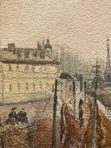 Peinture 1950 Aquarelle Papier Paysage Breton Bretagne Océan Bateau Port