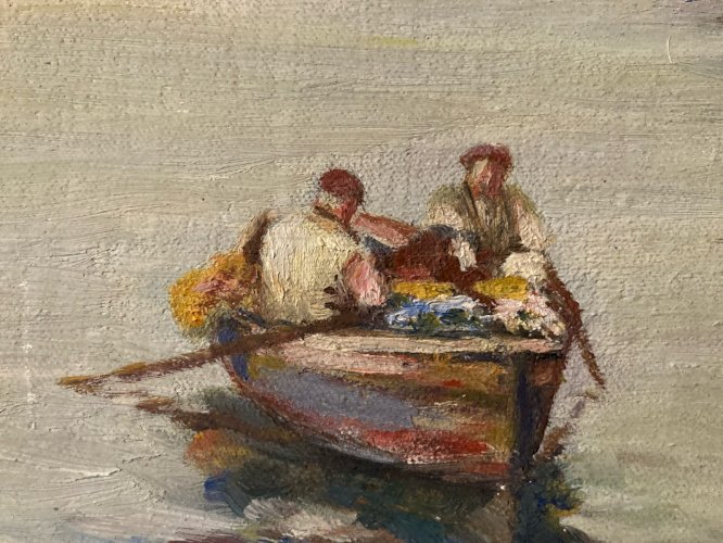 Peinture 1950 Barque Pêche Huile Sur Toile Impressionnisme Fauve Ancien