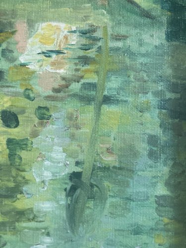 Peinture 1950 Barque Pêche Huile Sur Toile Impressionnisme Impressionniste