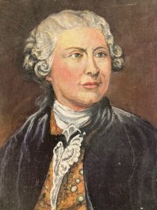 Peinture 1950 Huile Toile Portrait Homme Ancien Diderot Encyclopédie Alembert