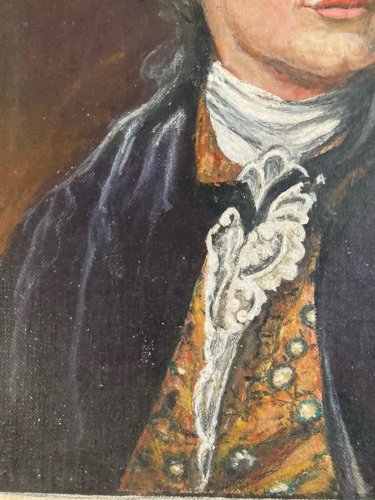 Peinture 1950 Huile Toile Portrait Homme Ancien Diderot Encyclopédie Alembert