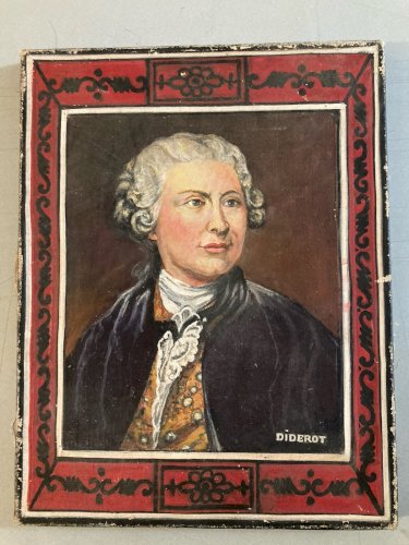 Peinture 1950 Huile Toile Portrait Homme Ancien Diderot Encyclopédie Alembert
