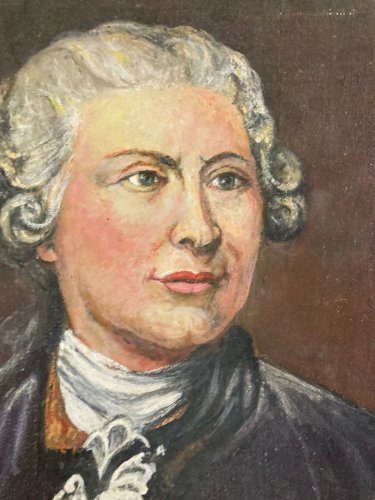 Peinture 1950 Huile Toile Portrait Homme Ancien Diderot Encyclopédie Alembert
