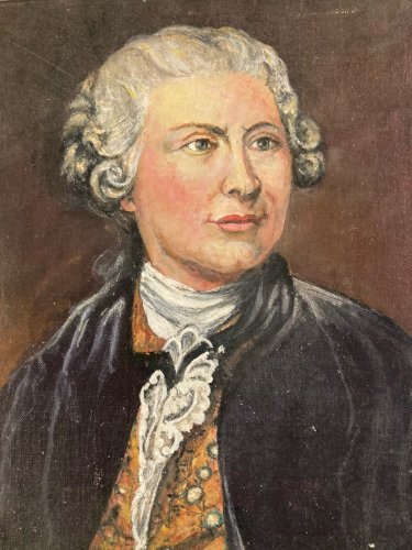 Peinture 1950 Huile Toile Portrait Homme Ancien Diderot Encyclopédie Alembert