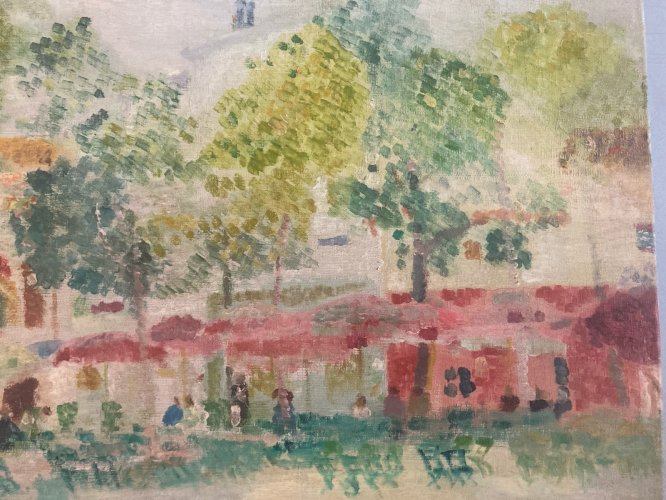 Peinture 1950 Maison Jardin Huile Toile Impressionnisme Impressionniste