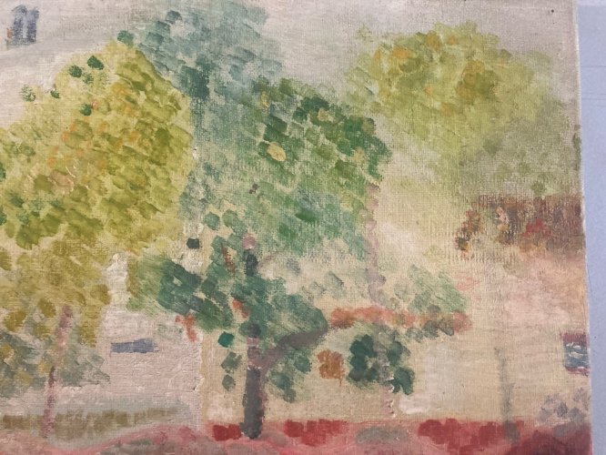Peinture 1950 Maison Jardin Huile Toile Impressionnisme Impressionniste