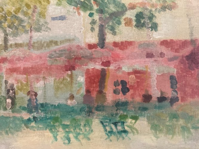Peinture 1950 Maison Jardin Huile Toile Impressionnisme Impressionniste