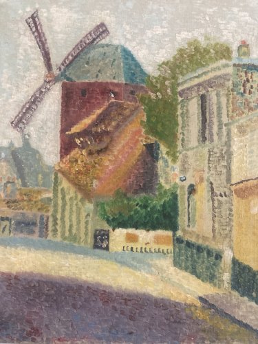 Peinture 1950 Moulin Paris Huile Toile Impressionnisme Impressionniste