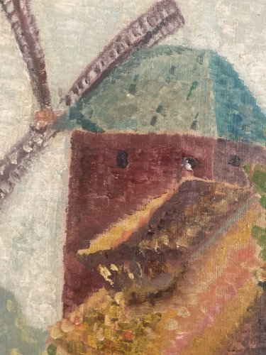 Peinture 1950 Moulin Paris Huile Toile Impressionnisme Impressionniste