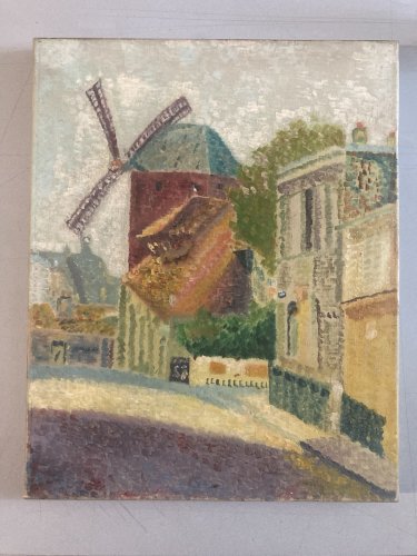 Peinture 1950 Moulin Paris Huile Toile Impressionnisme Impressionniste