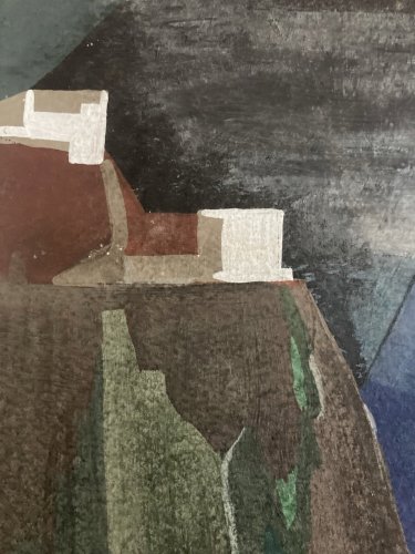 Peinture 1950  Paysage Montagne Cubisme Futurisme  Cubiste Futuriste Art Ancien