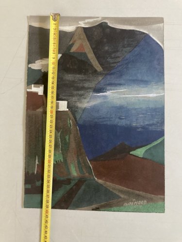 Peinture 1950  Paysage Montagne Cubisme Futurisme  Cubiste Futuriste Art Ancien