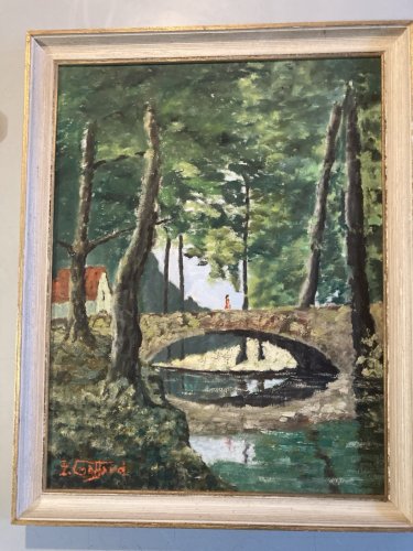 Peinture 1950 Pont Huile Toile Post Impressionnisme Impressionniste Art