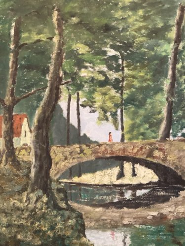 Peinture 1950 Pont Huile Toile Post Impressionnisme Impressionniste Art
