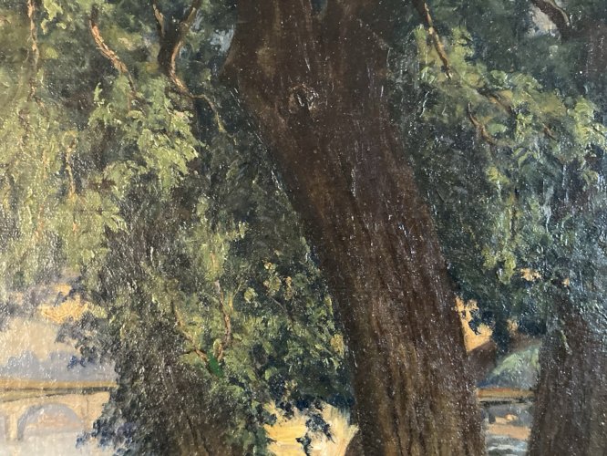 Peinture 1950 Ville Pont Huile Toile Paris Quai De Seine École Française