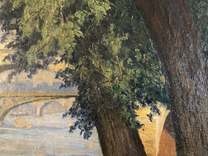 Peinture 1950 Ville Pont Huile Toile Paris Quai De Seine École Française