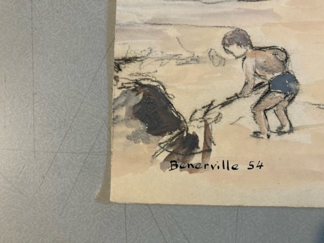 peinture 1954 Gouache Papier Benerville Mer Plage À Identifier Wagrez