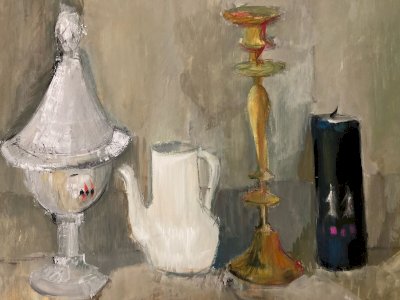 Peinture 1960 Gouache Papier Cubiste Post Cubisme Nature Morte Chandelier